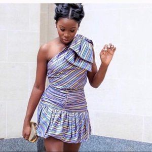 Zara Metallic One Sleeve Bow Top & Matching Skirt